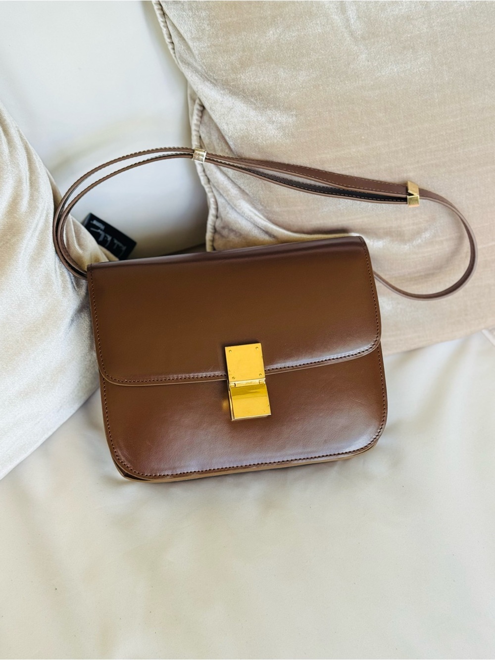 Celine Brown Leather Crossbody with Gold-Tone Lock
